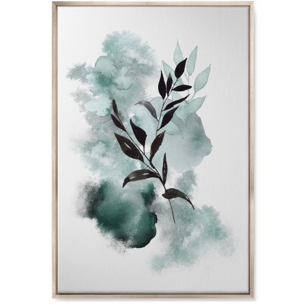 Watercolor Abstract Botanical Wall Art, Metallic, Single piece, Canvas, 24x36, Green, Ink Spot