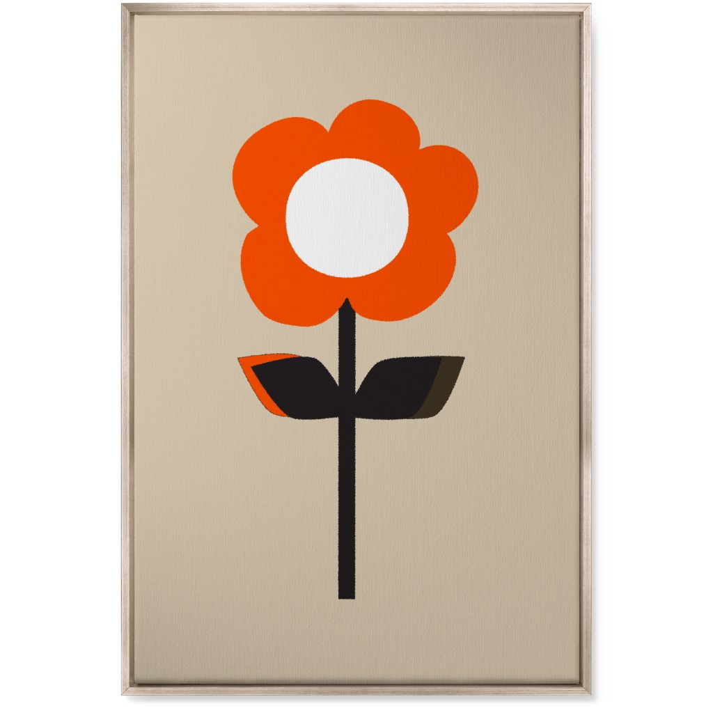Retro Flower Wall Art, Metallic, Single piece, Canvas, 24x36, Red