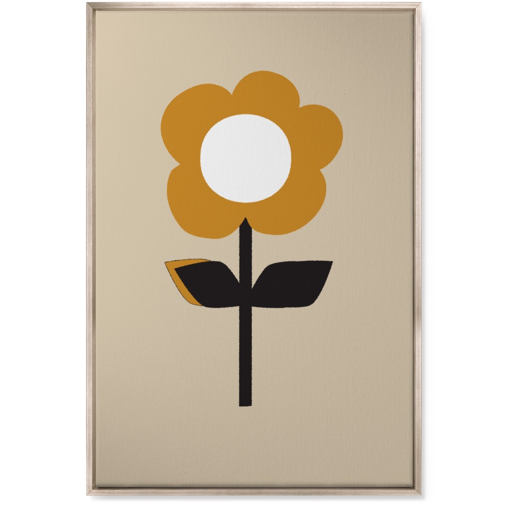 Retro Flower Wall Art, Metallic, Single piece, Canvas, 24x36, Orange, Golden