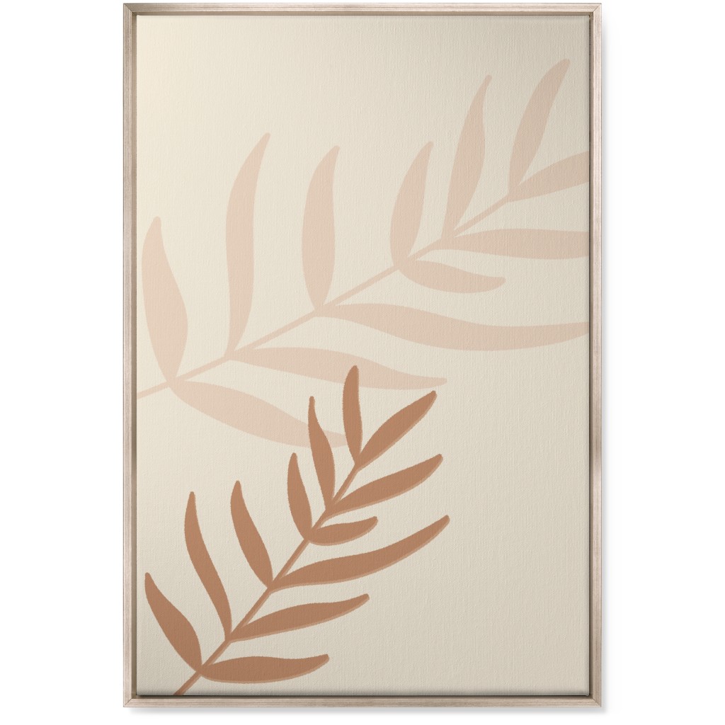 Fern Leaves in Neutral Earth Tones Wall Art, Metallic, Single piece, Canvas, 24x36, Beige