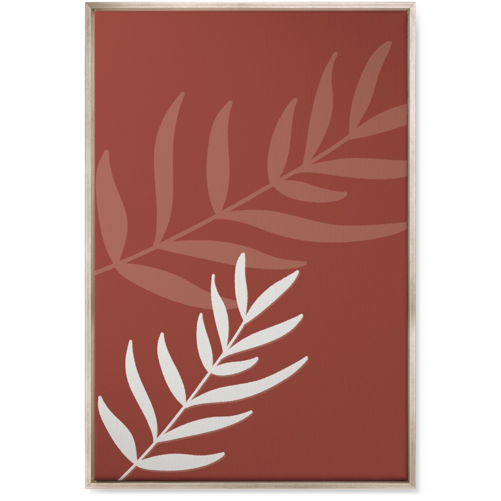 Fern Leaves in Neutral Earth Tones Wall Art, Metallic, Single piece, Canvas, 24x36, Red
