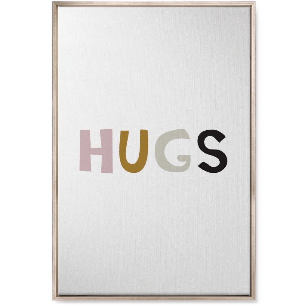 Hugs Typography - Neutral With Pink Wall Art, Metallic, Single piece, Canvas, 24x36, Multicolor