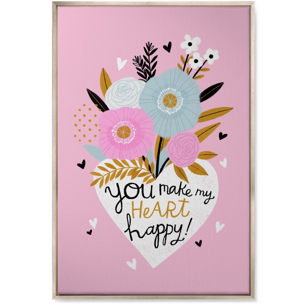 You Make My Heart Happy - Pink Wall Art, Metallic, Single piece, Canvas, 24x36, Pink, Bright Pink