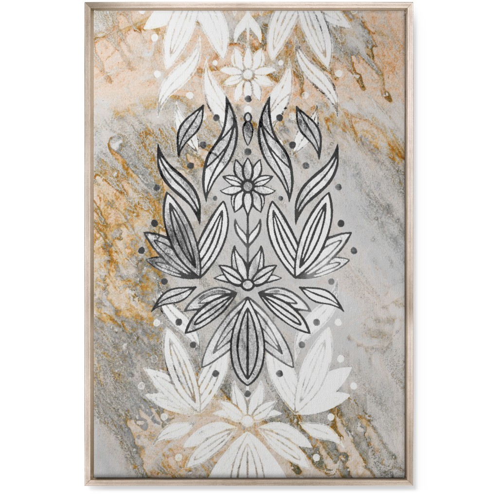 Floral Art Deco Marble Wall Art, Metallic, Single piece, Canvas, 24x36, Gray