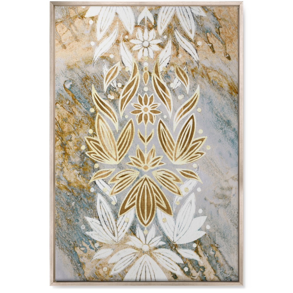 Floral Art Deco Marble Wall Art, Metallic, Single piece, Canvas, 24x36, Yellow