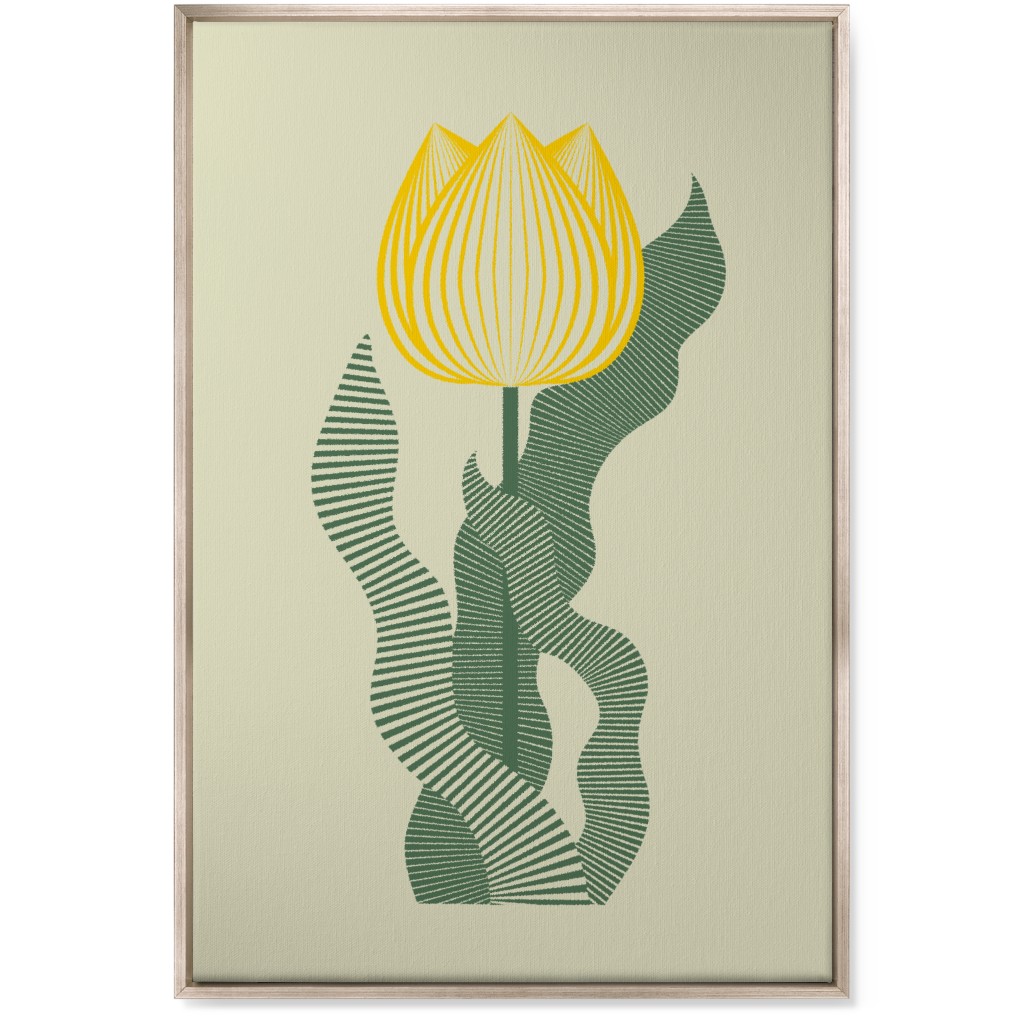 Abstract Tulip Flower - Yellow on Beige Wall Art, Metallic, Single piece, Canvas, 24x36, Yellow