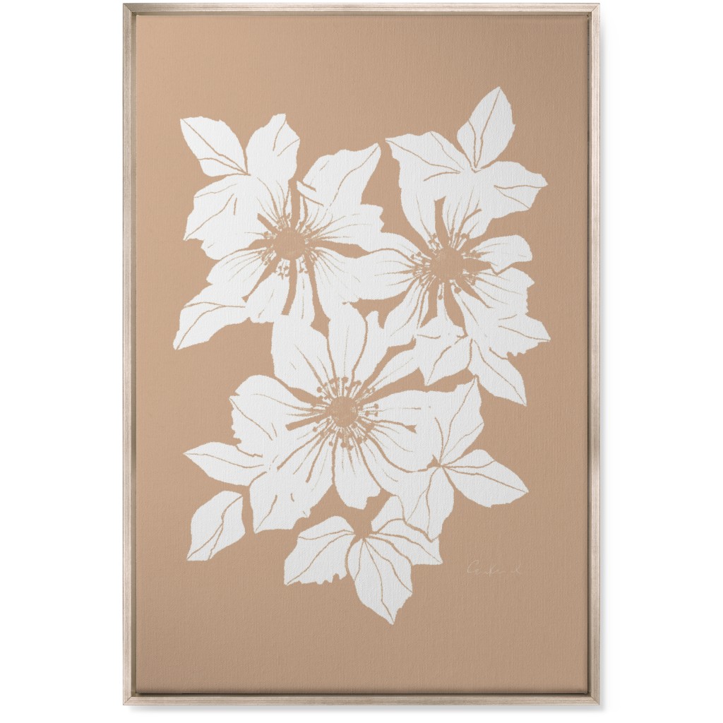 Botanical Big Anemones Wall Art, Metallic, Single piece, Canvas, 24x36, Beige, Alpaca