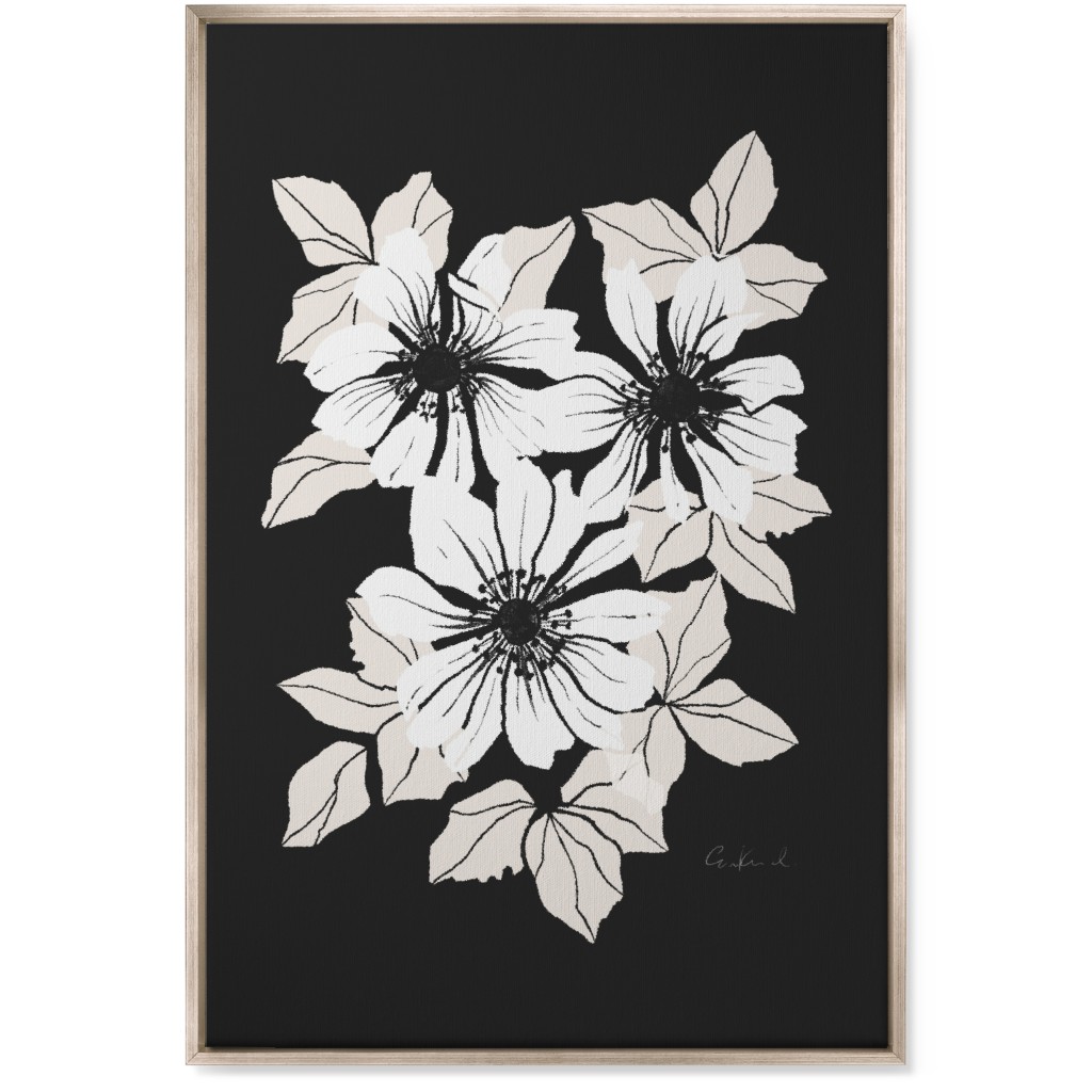 Botanical Big Anemones Wall Art, Metallic, Single piece, Canvas, 24x36, Gray