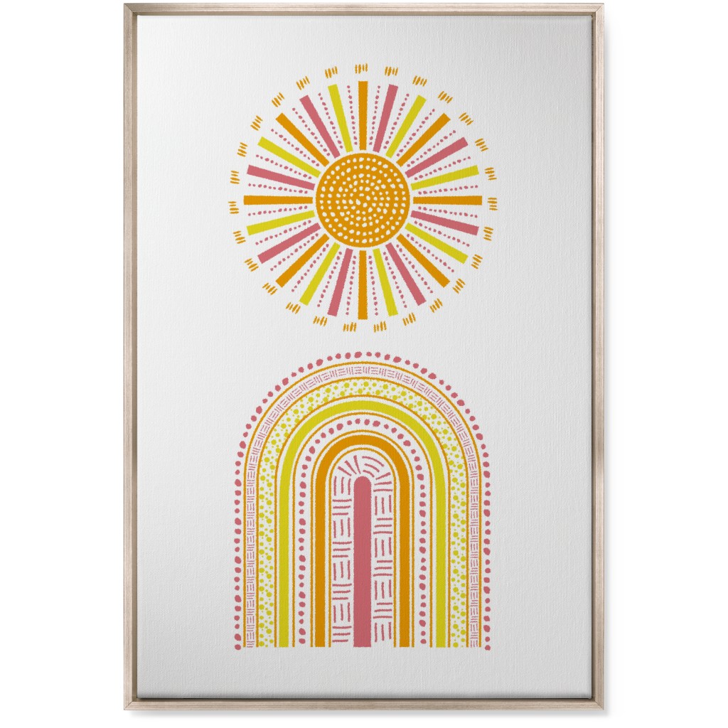 Boho Rainbow and Sun - Warm Wall Art, Metallic, Single piece, Canvas, 24x36, Multicolor