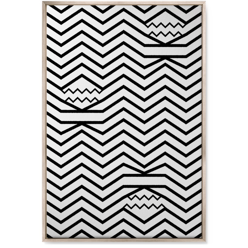 Wavy Lines - Black and White Wall Art, Metallic, Single piece, Canvas, 24x36, Black