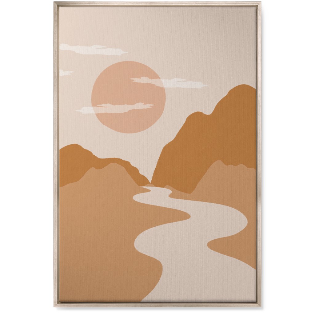 Abstract Mountain River Landscape - Neutral Wall Art, Metallic, Single piece, Canvas, 24x36, Orange