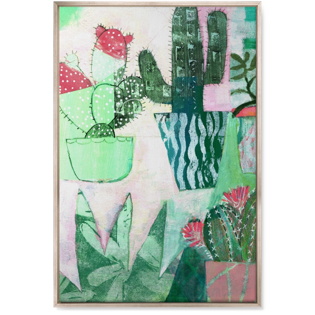 Cactus Collage - Green Wall Art, Metallic, Single piece, Canvas, 24x36, Green