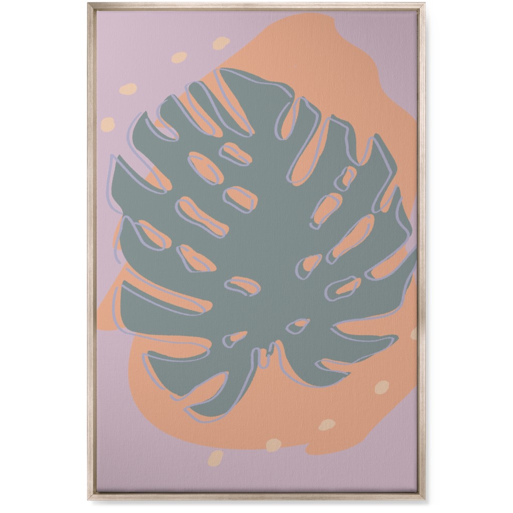 Modern Monstera Leaf - Green and Purple Wall Art, Metallic, Single piece, Canvas, 24x36, Green, Classic Green