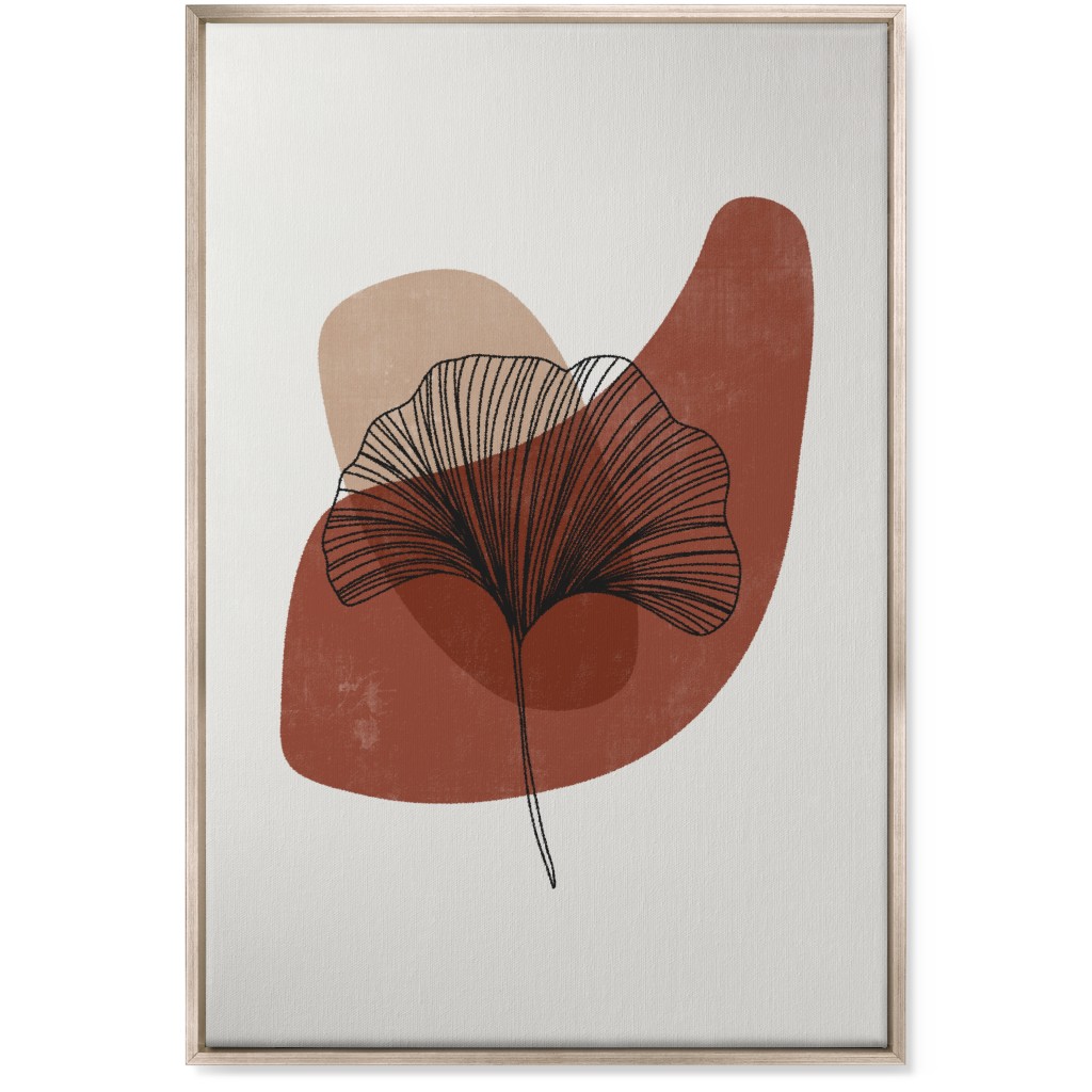 Abstract Ginko - Terracotta and Ivory Wall Art, Metallic, Single piece, Canvas, 24x36, Brown, Brown