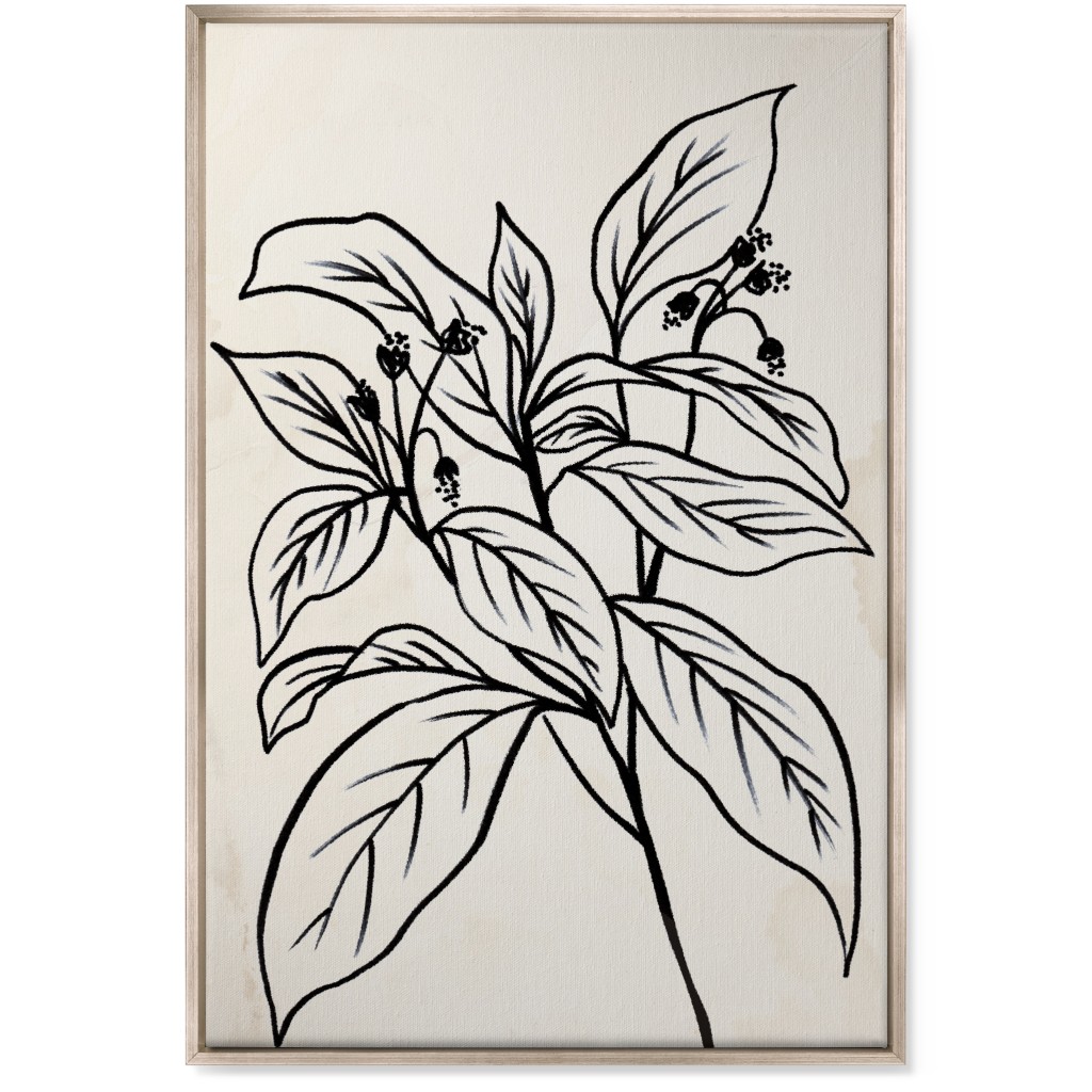 Vintage Branch Sketch - Beige and Black Wall Art, Metallic, Single piece, Canvas, 24x36, Beige, Pearl