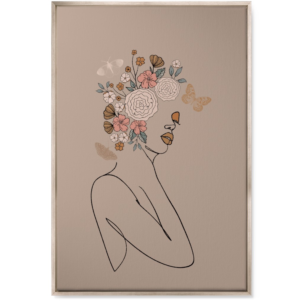 Botanical Feminine Sketch - Neutral Wall Art, Metallic, Single piece, Canvas, 24x36, Beige, Pearl