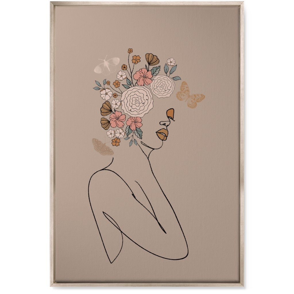 Botanical Feminine Sketch - Neutral Wall Art, Metallic, Single piece, Canvas, 24x36, Beige