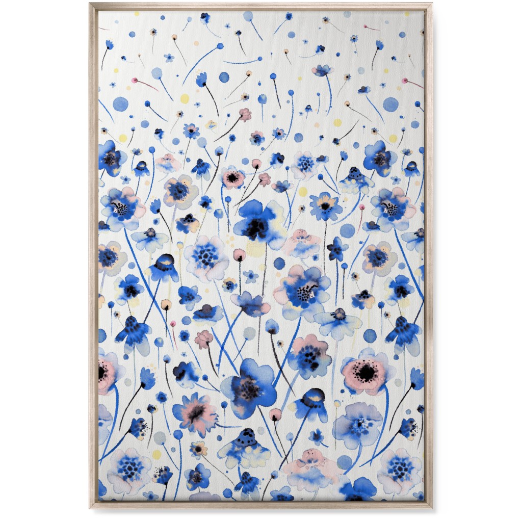 Gradation of Flowers - Blue Wall Art, Metallic, Single piece, Canvas, 24x36, Blue