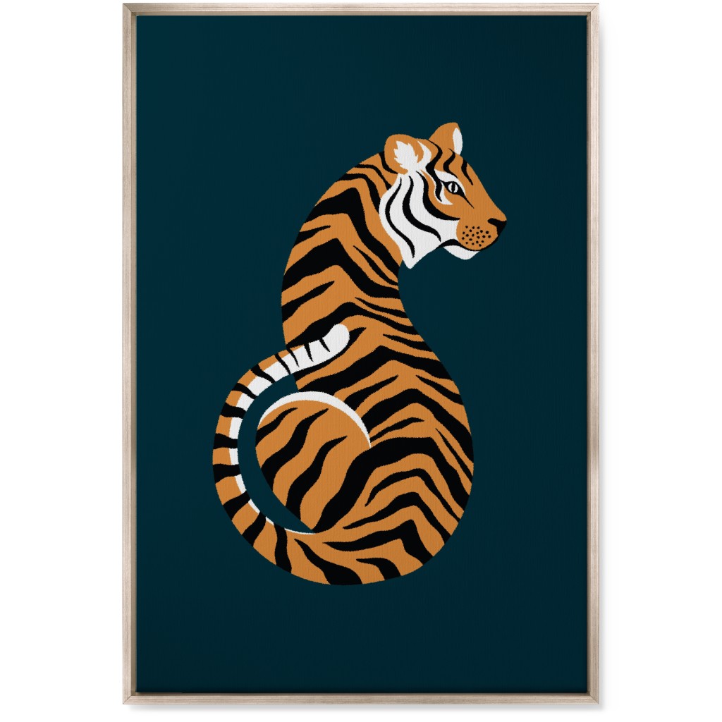 Tiger Illustration - Orange on Black Wall Art, Metallic, Single piece, Canvas, 24x36, Orange, Orange