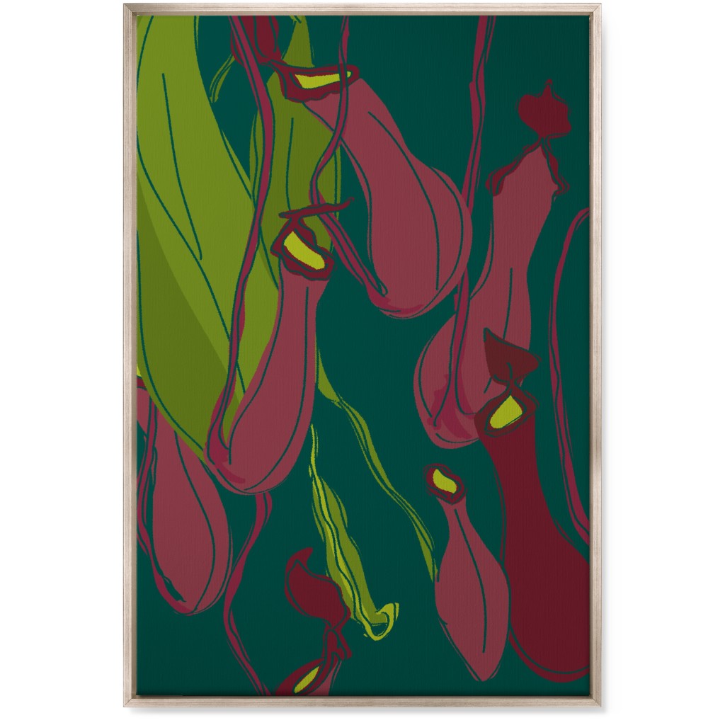 Hanging Nepenthes Carnivorous Pitcher Plants - Multi Wall Art, Metallic, Single piece, Canvas, 24x36, Green