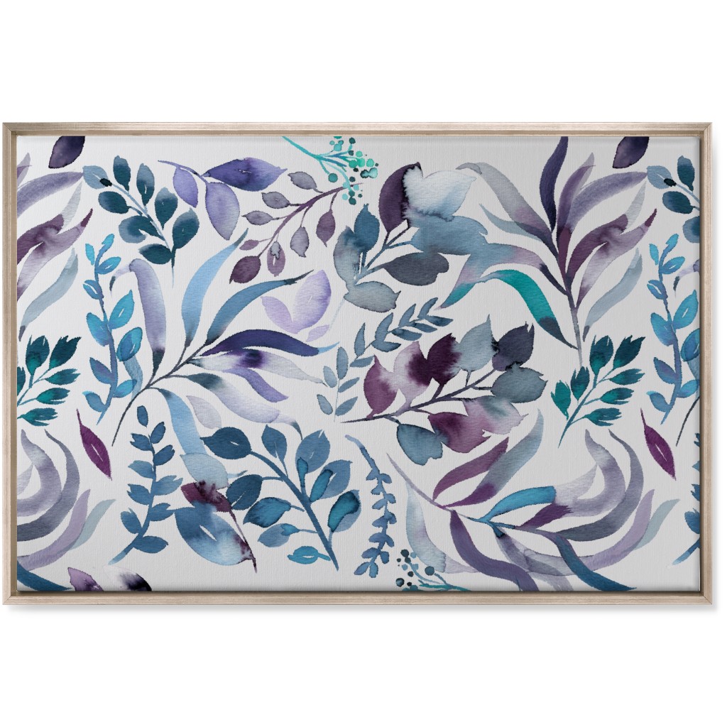 Watercolor Leaves Wall Art, Metallic, Single piece, Canvas, 24x36, Blue