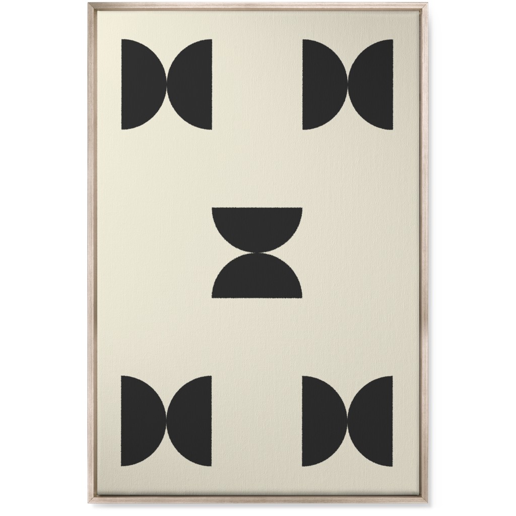 Minimal Geometric Abstract Bauhuas - Cream and Black Wall Art, Metallic, Single piece, Canvas, 24x36, Beige