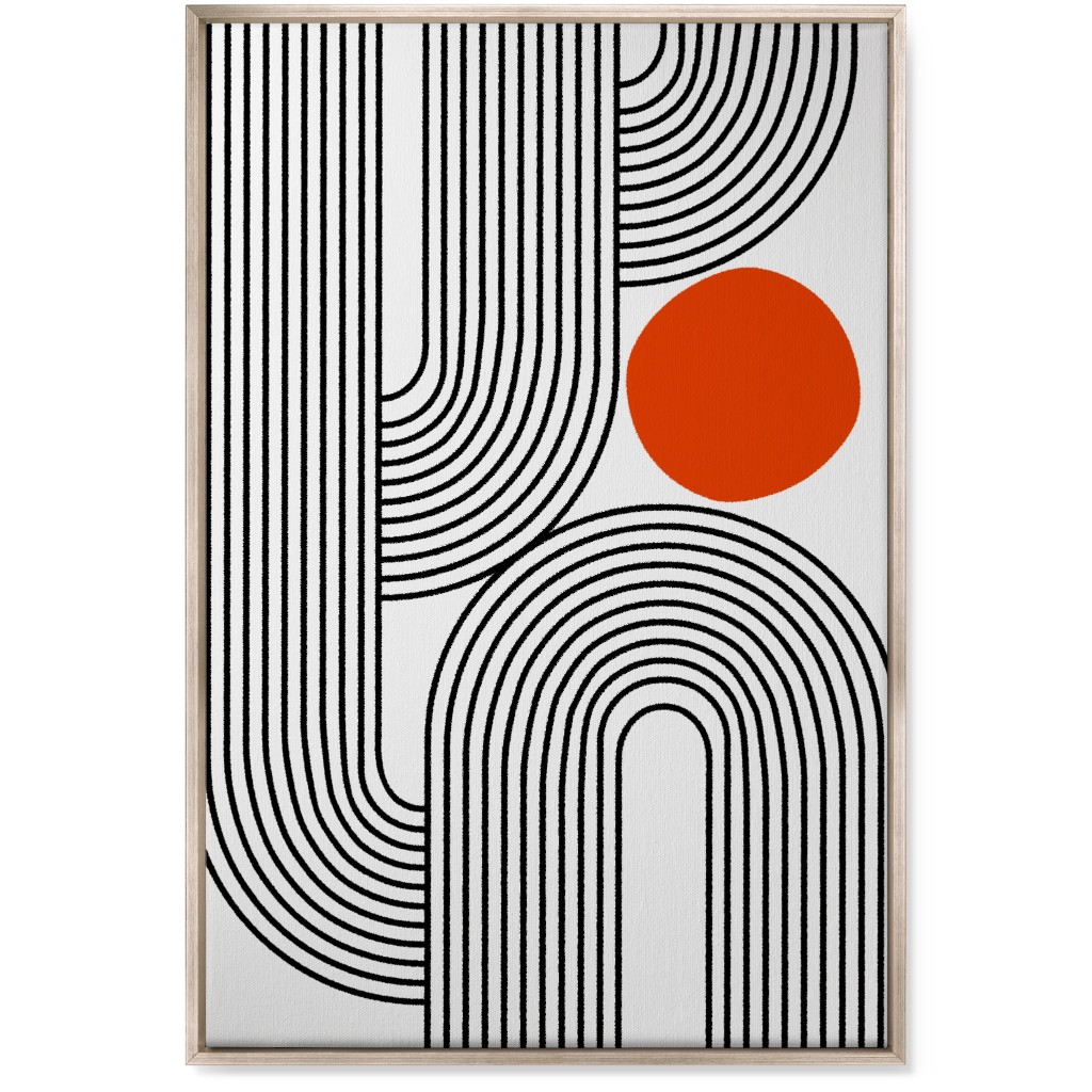 Rising Sun Minimal Geometric Lines Wall Art, Metallic, Single piece, Canvas, 24x36, Red