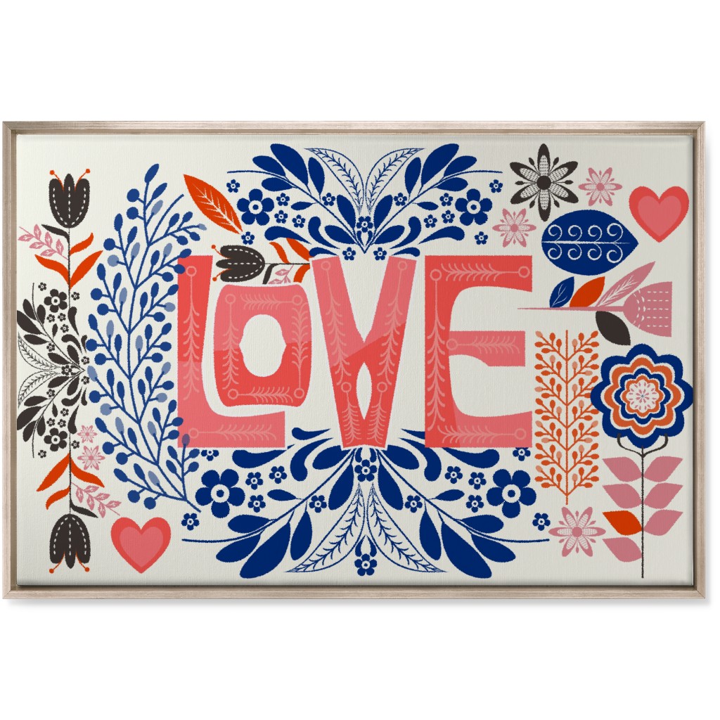 Love Botanical - Pink and Blue Wall Art, Metallic, Single piece, Canvas, 24x36, Red
