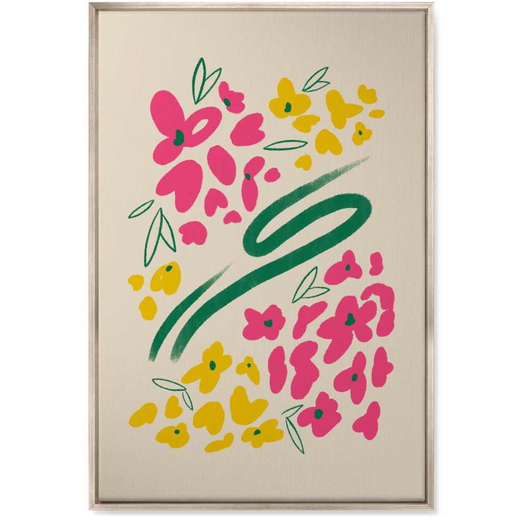Greek Flowers - Multi on Beige Wall Art, Metallic, Single piece, Canvas, 24x36, Multicolor