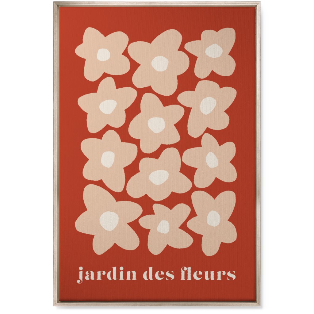 Botanical Graphic Retro Flower Garden Wall Art, Metallic, Single piece, Canvas, 24x36, Red, Sunset