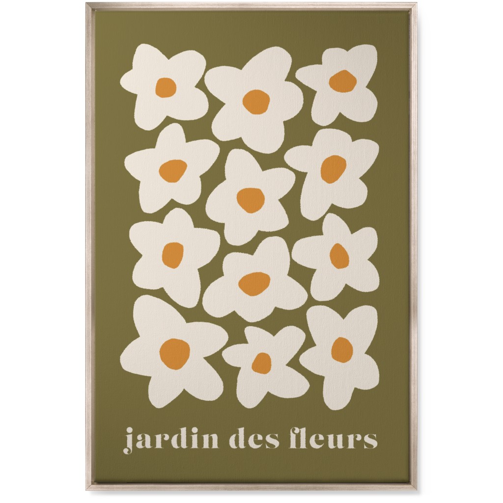 Botanical Graphic Retro Flower Garden Wall Art, Metallic, Single piece, Canvas, 24x36, Green, Ash