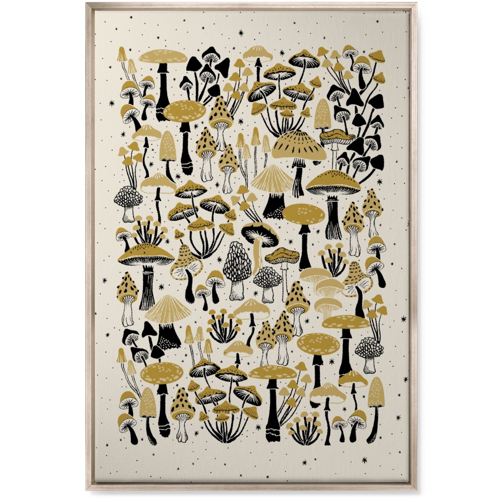 Mushrooms and Stars Wall Art, Metallic, Single piece, Canvas, 24x36, Yellow