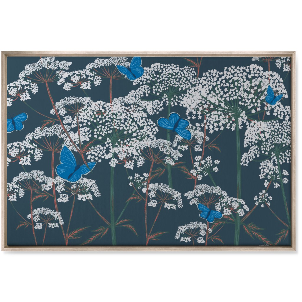 Queen Annes Lace - Green and Blue Wall Art, Metallic, Single piece, Canvas, 24x36, Blue, True Blue