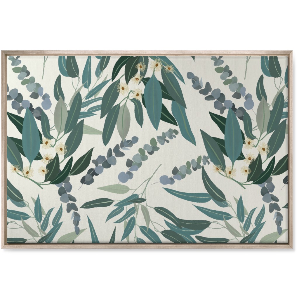 Eucalyptus - Green on White Wall Art, Metallic, Single piece, Canvas, 24x36, Green, Classic Green