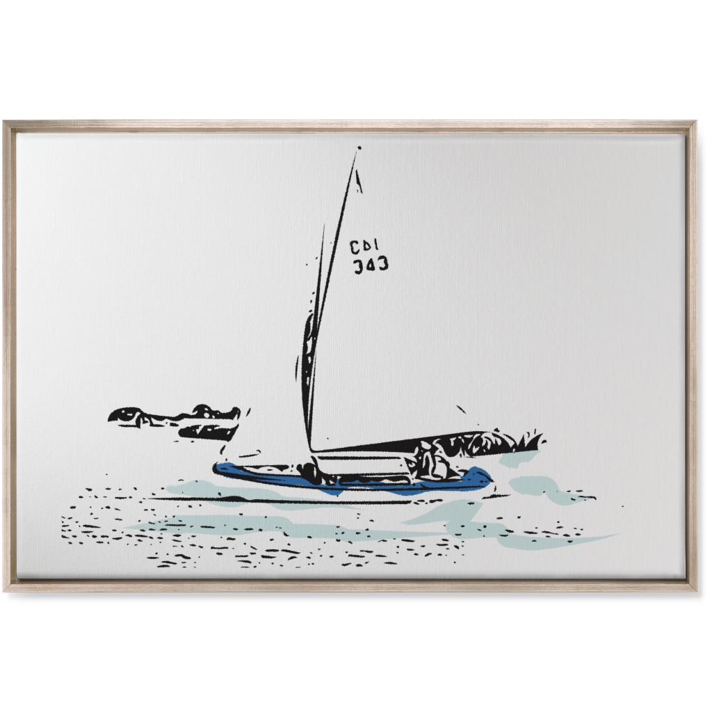 Sailing - White and Blue Wall Art, Metallic, Single piece, Canvas, 24x36, White
