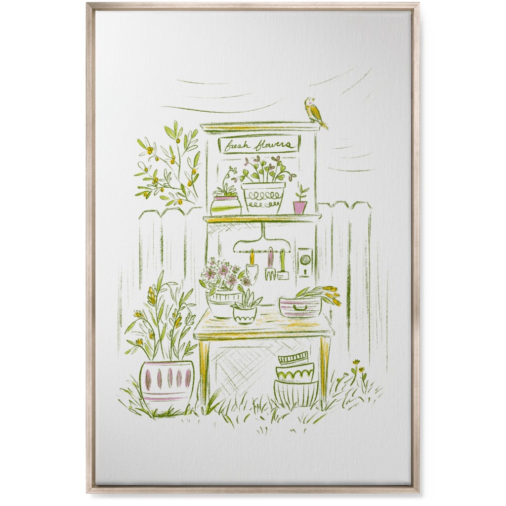 Fresh Flowers - Green Wall Art, Metallic, Single piece, Canvas, 24x36, Green, Classic Green