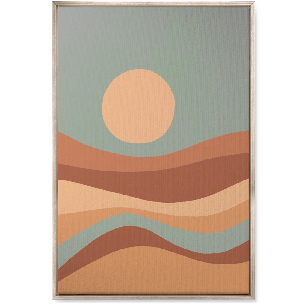 Tropical Seaside Sunrise With Waves - Blue and Orange Wall Art, Metallic, Single piece, Canvas, 24x36, Multicolor
