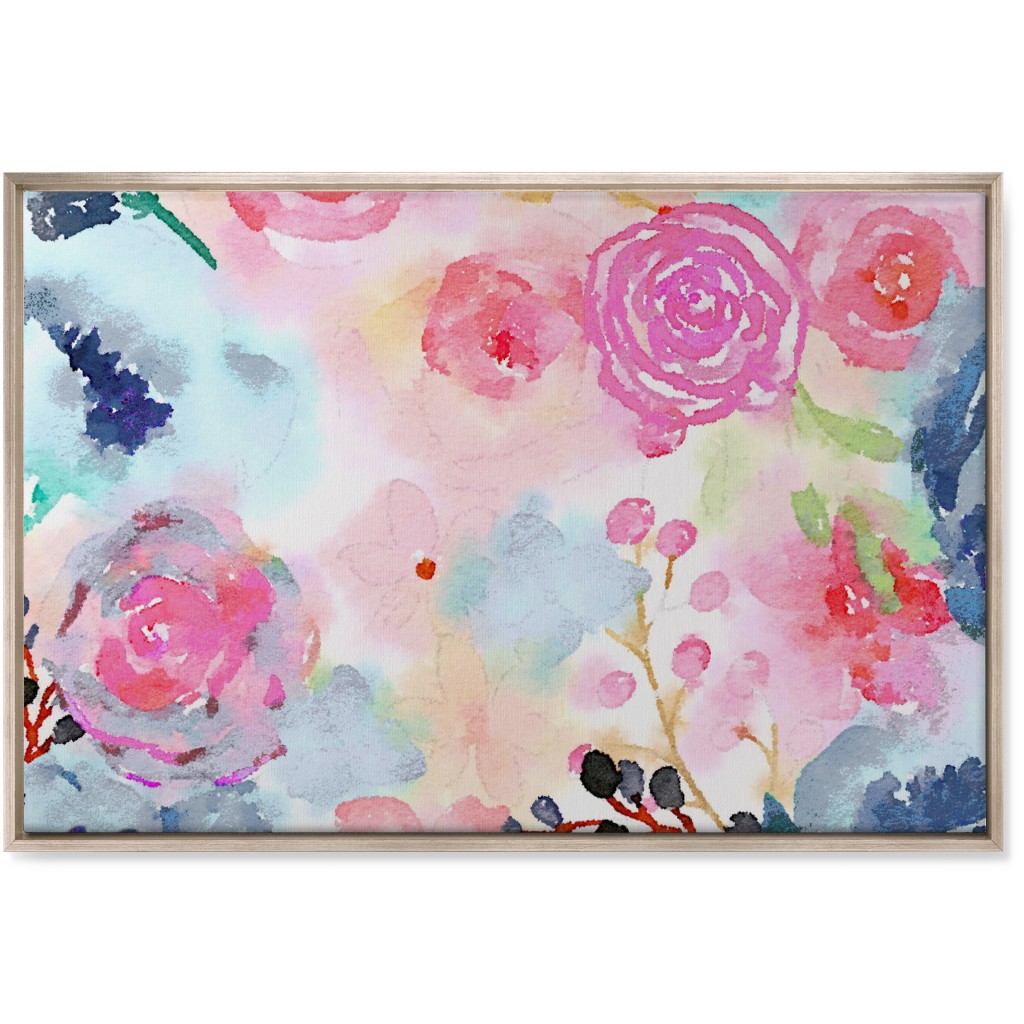 Spring Dreams - Watercolor Floral - Multi Wall Art, Metallic, Single piece, Canvas, 24x36, Multicolor