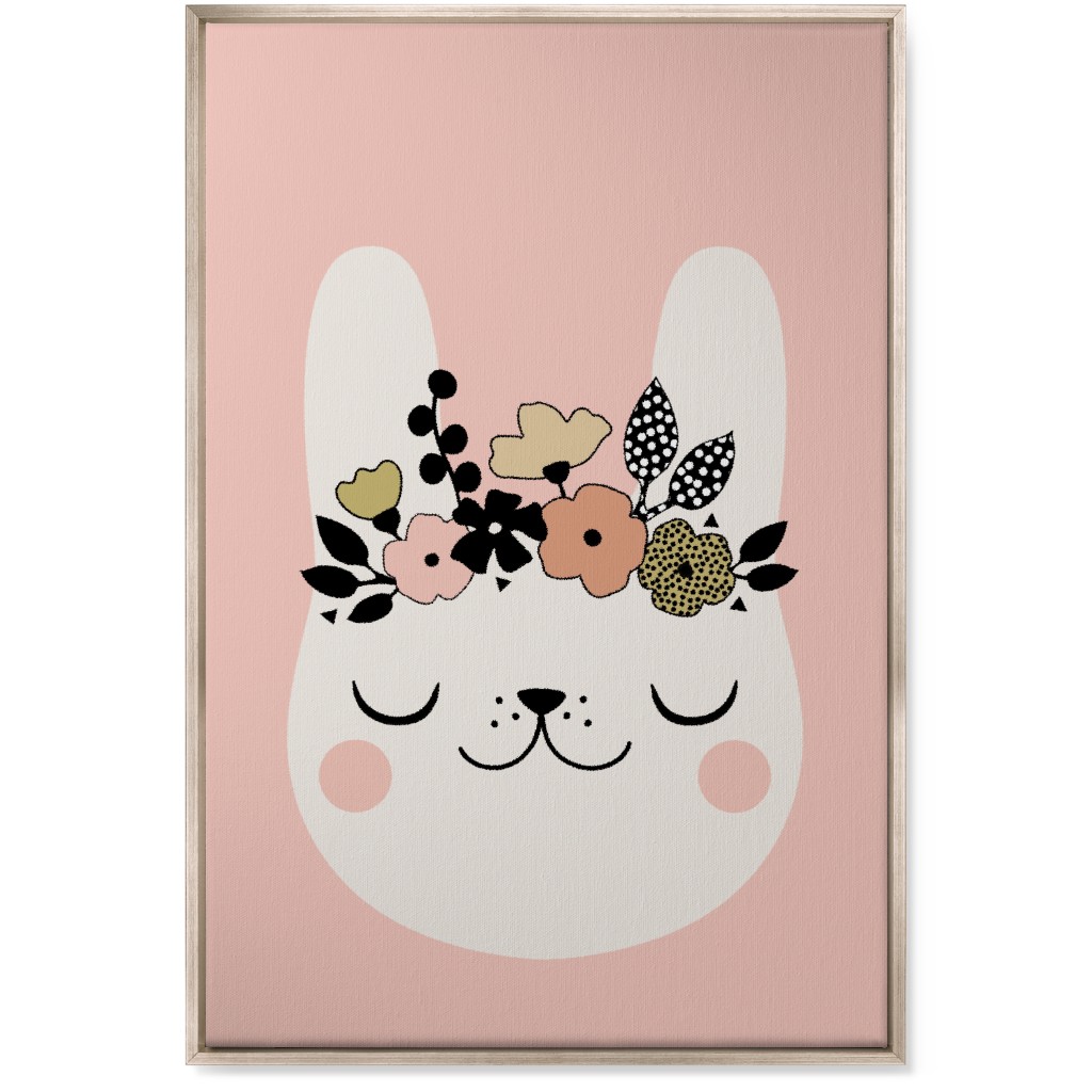 Floral Bunny - Pink Wall Art, Metallic, Single piece, Canvas, 24x36, Pink, Bright Pink
