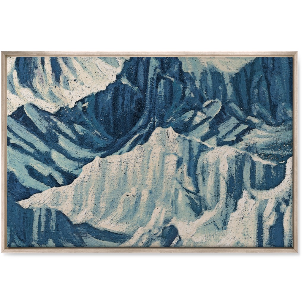 Vintage Snowy Mountains - Blue Wall Art, Metallic, Single piece, Canvas, 24x36, Blue, True Blue