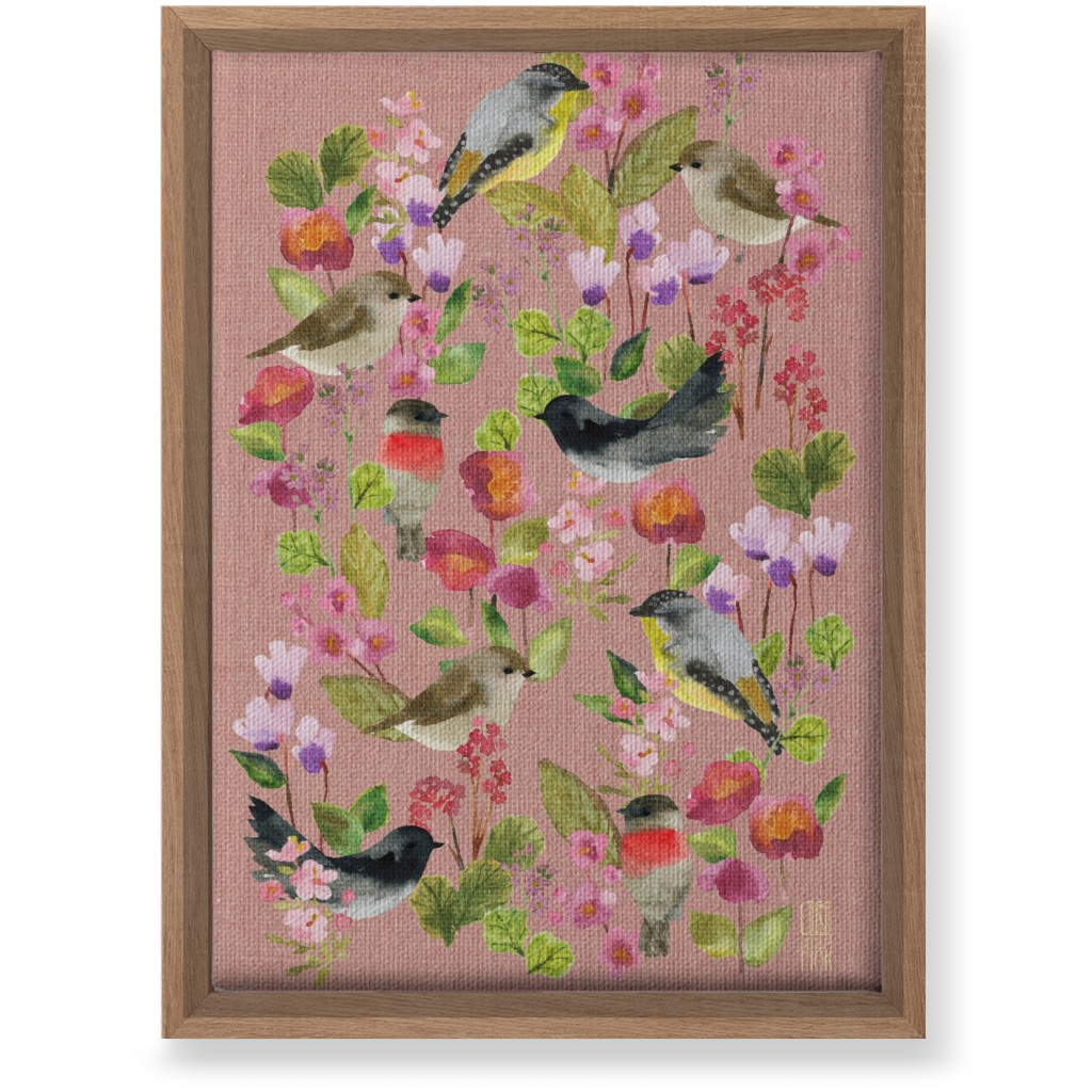 Winter Birds in the Garden Wall Art, Natural, Single piece, Canvas, 10x14, Pink