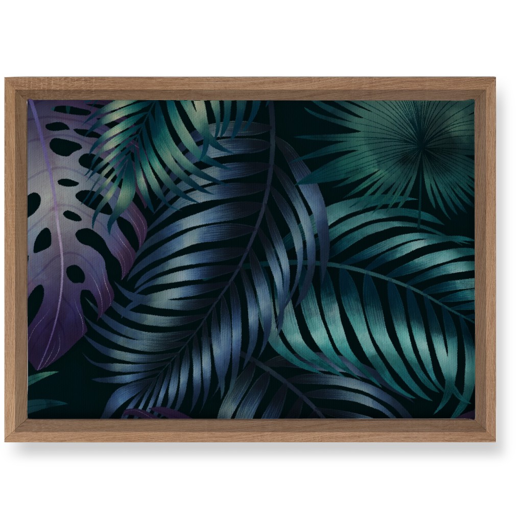 Tropical Leaves in the Moonlight - Dark Wall Art, Natural, Single piece, Canvas, 10x14, Blue