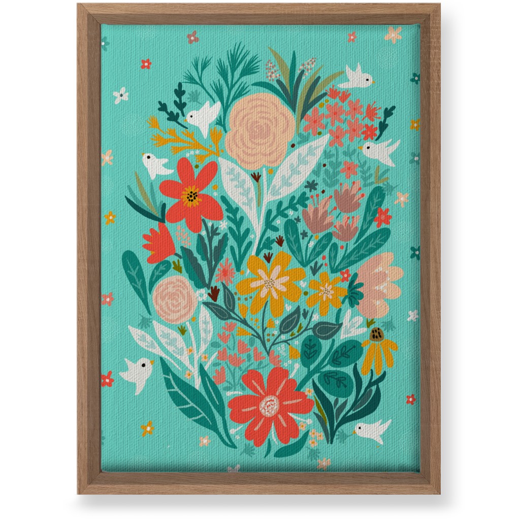 Floral Days - Multi on Blue Wall Art, Natural, Single piece, Canvas, 10x14, Multicolor
