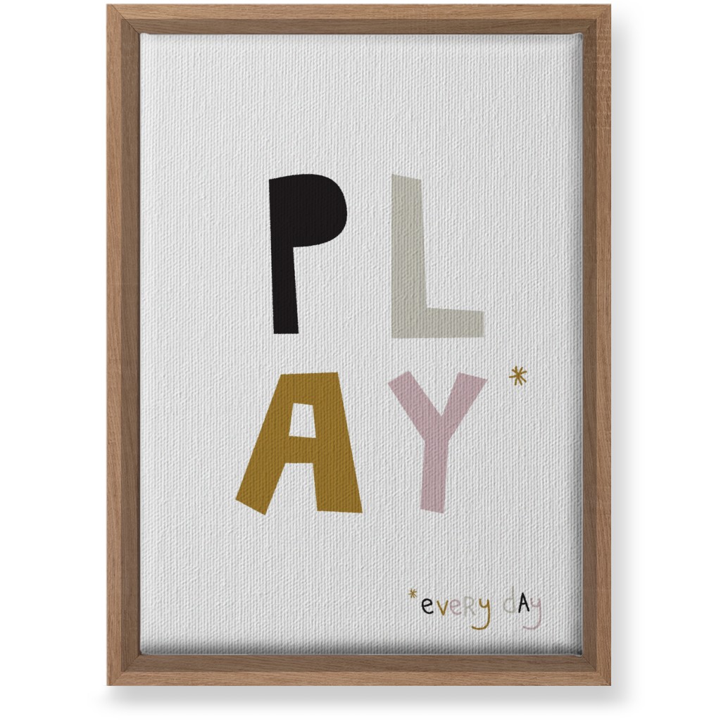 Play Typography - Neutral With Pink Wall Art, Natural, Single piece, Canvas, 10x14, Multicolor