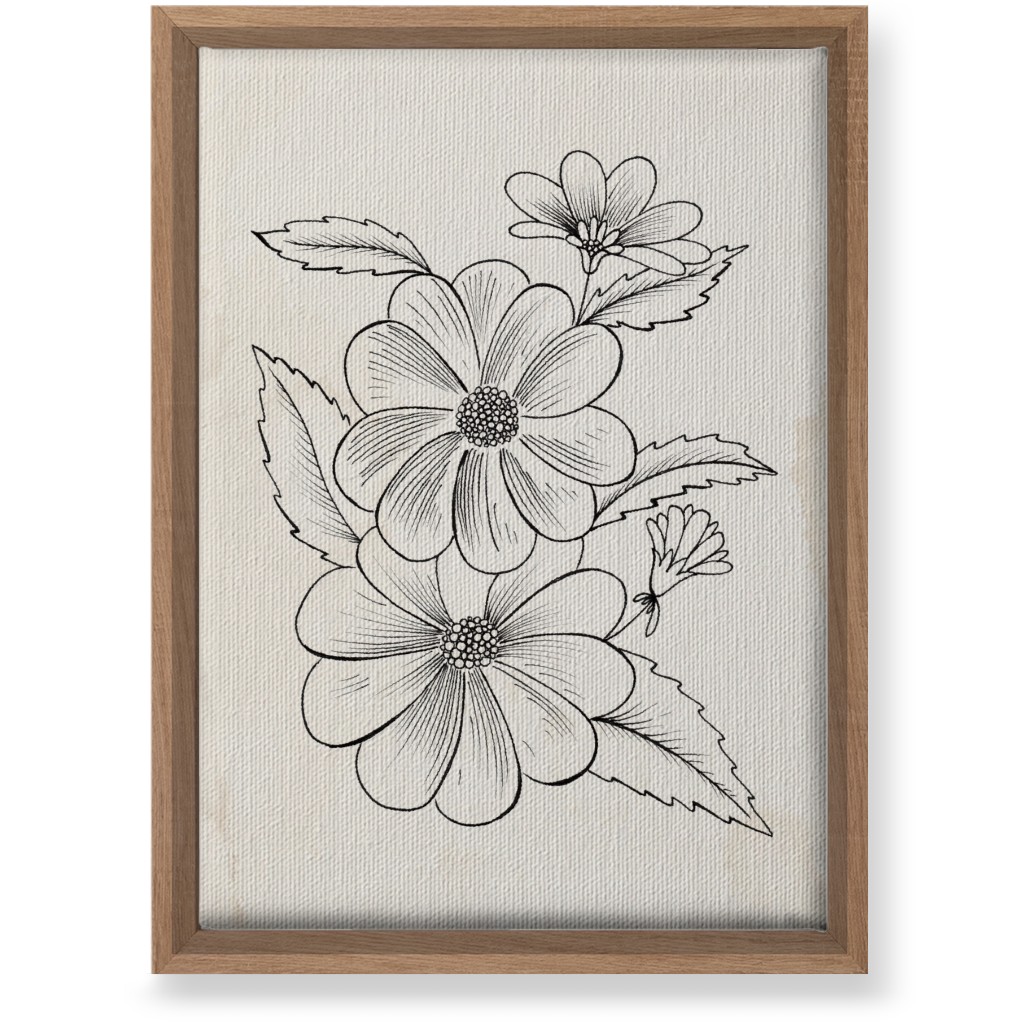 Vintage Flower Sketch - Beige and Black Wall Art, Natural, Single piece, Canvas, 10x14, Beige, Pearl