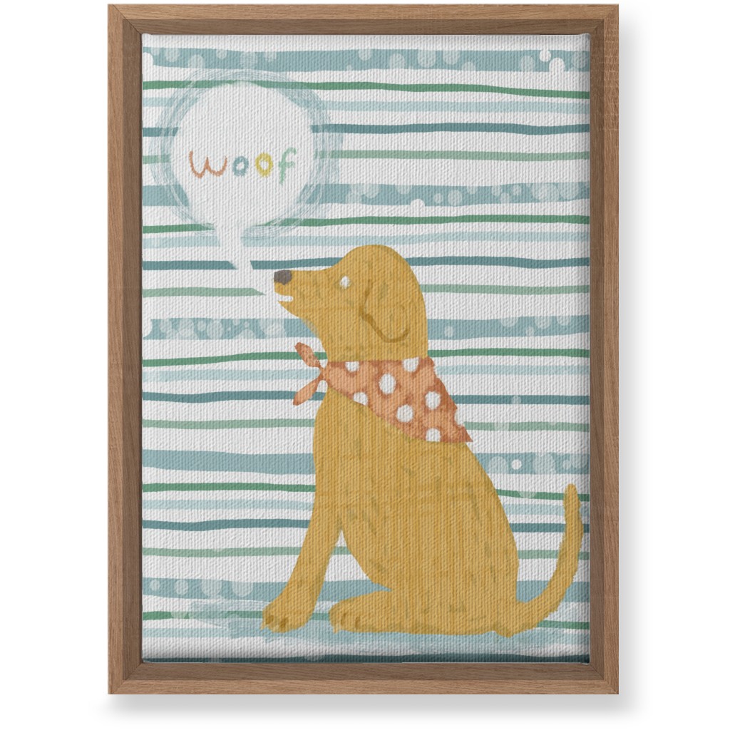 Woof, Dog - Yellow and Blue Wall Art, Natural, Single piece, Canvas, 10x14, Blue, True Blue
