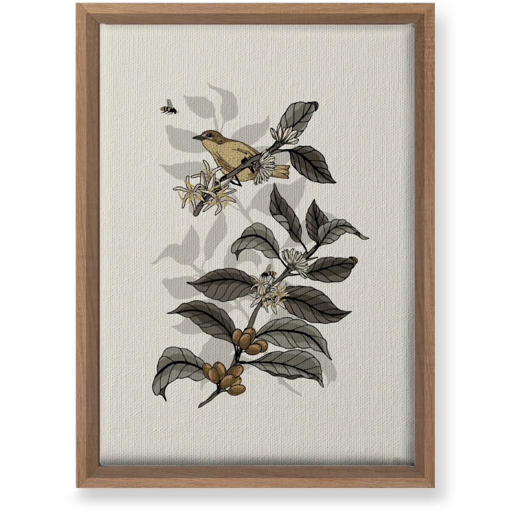 Coffee Plant, Bird, and Bee - Neutral Wall Art, Natural, Single piece, Canvas, 10x14, Beige