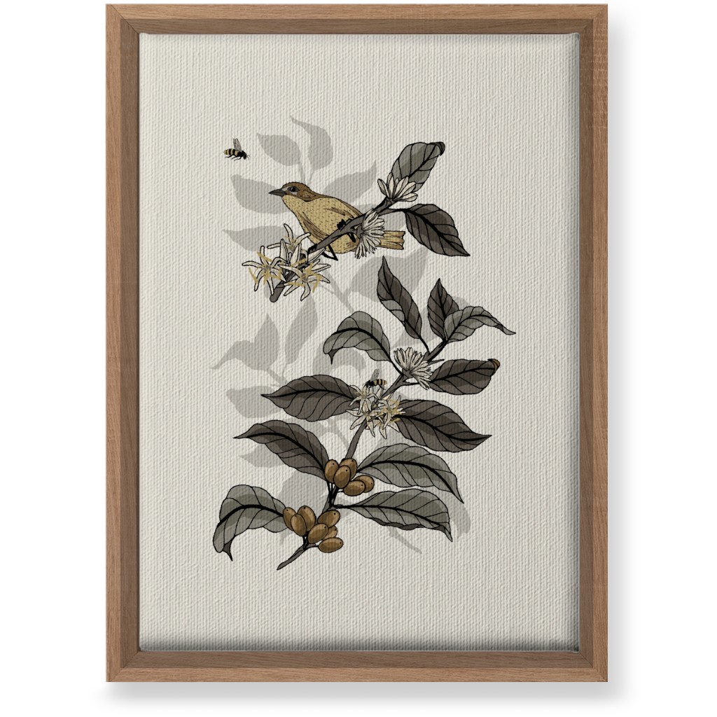 Coffee Plant, Bird, and Bee - Neutral Wall Art, Natural, Single piece, Canvas, 10x14, Beige, Pearl