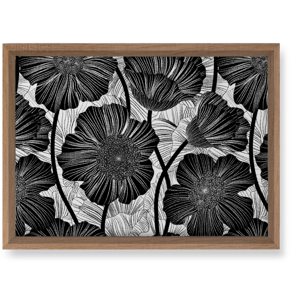 Mid Century Modern Floral - Black and White Wall Art, Natural, Single piece, Canvas, 10x14, Black, Black