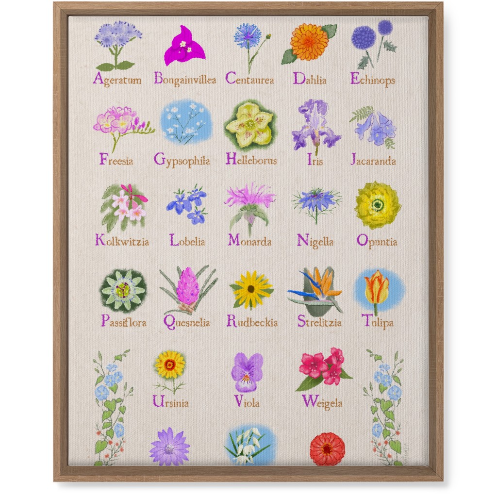 Floral Abcs - Multi on Pink Wall Art, Natural, Single piece, Canvas, 16x20, Multicolor